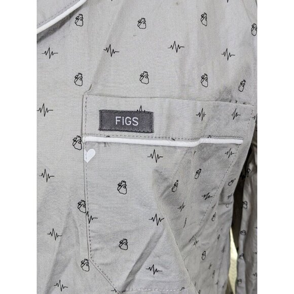 FIGS Womens Pajama Top Medium Gray Long Sleeve EKG Heartbeat Heart Medical Nurse - Picture 2 of 6